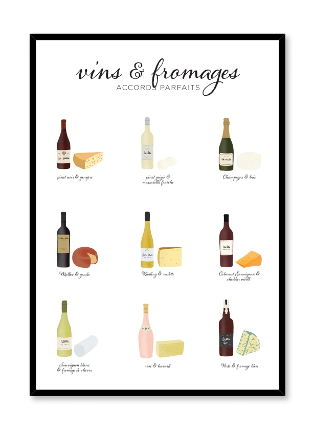 Wine & Cheese Pairings | French Wine & Cheese Print by Opposite Wall