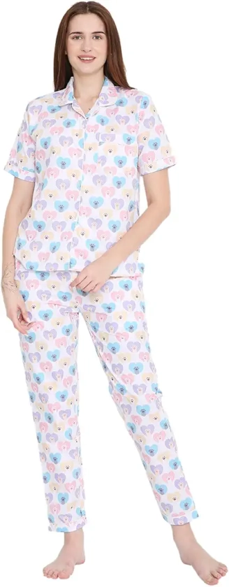 Buy ARENDELLE Women's Pure Cotton Dog Paw Print Night Suit Shirt & Pyjama Set [ANSFP-HS-P06-M] at Amazon.in