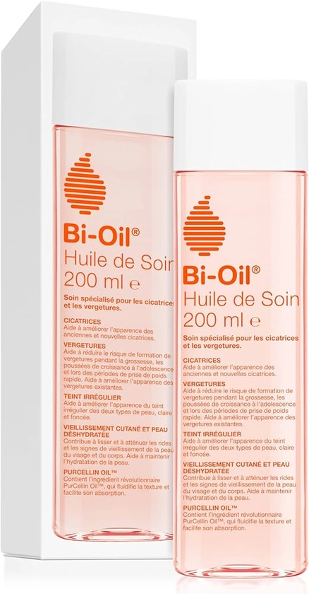Bi-Oil Huile de Soin Pour la Peau - Soin Spécialisé pour les Vergetures, Cicatrices, Peau Sèche et Teint Irrégulier - 1 x 200 ml