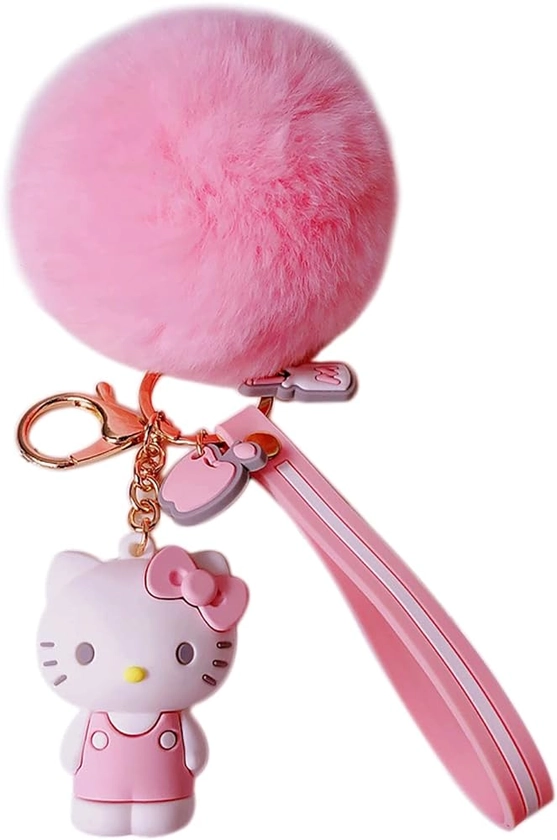 Cute Keychains for Women/Girls, Kawaii Pom Pom Key Chain Accessories Wristlet Keychain for Backpack Handbag Car Keys