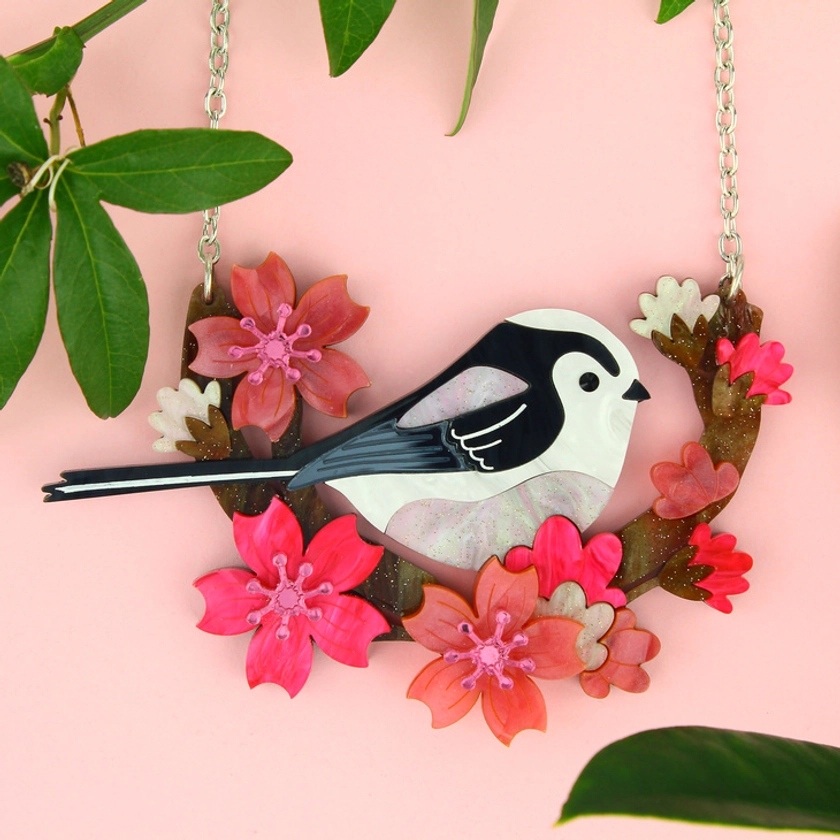 Long-tailed Tit Necklace | Little Moose | Playful Acrylic Jewellery Handmade with Love & Lasers in the UK
