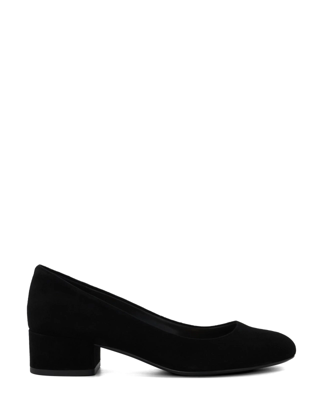 Suede Slip On Block Heel Court Shoes