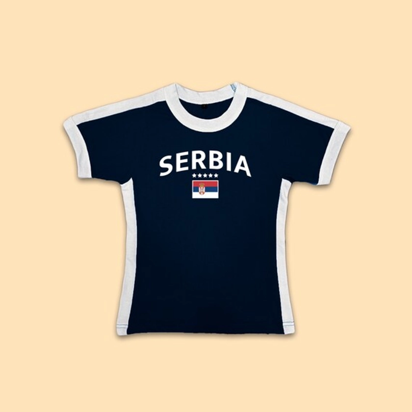 Serbia Womens Blokette Y2K Baby Tee Jersey Shirt