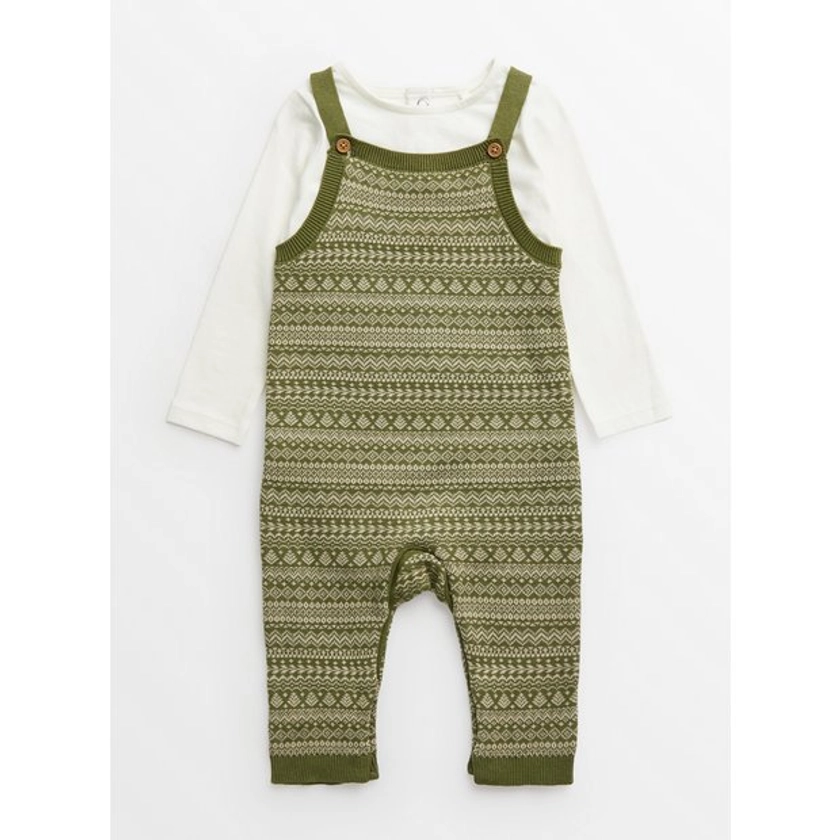 Buy Khaki Fair Isle Knitted Dungarees & Bodysuit 9-12 months | Outfits and sets | Tu