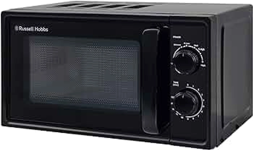 Russell Hobbs 17L Small Microwave Black Manual Textures 700W with 5 Power Levels & 30 min Timer, Defrost Function & Easy Clean, RHM1725B