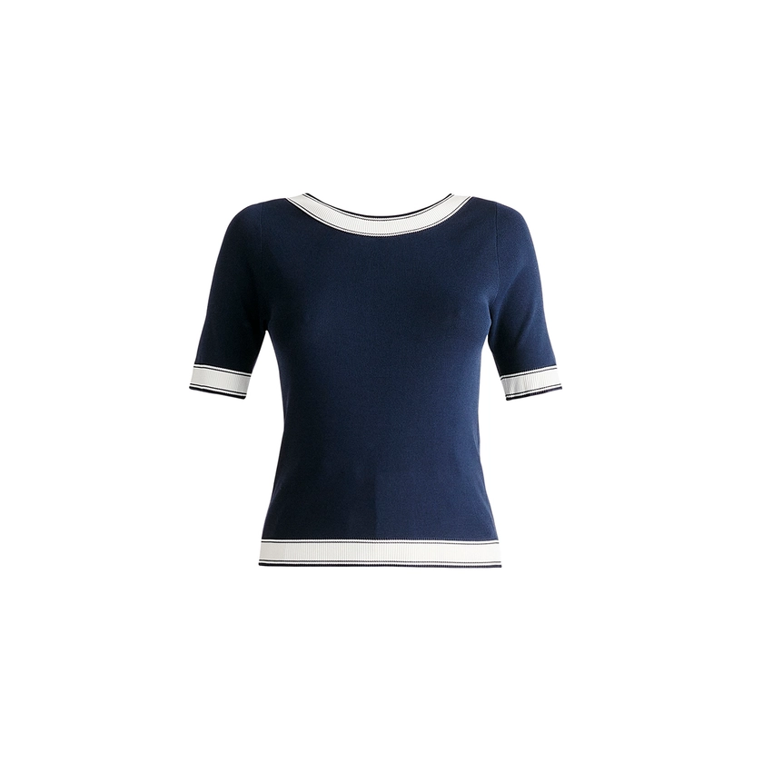 Scoop Back Top In Navy & White by PAISIE