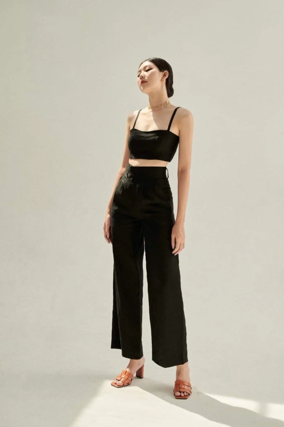 Slightly Tapered Linen Pants - High Waist Linen Trousers