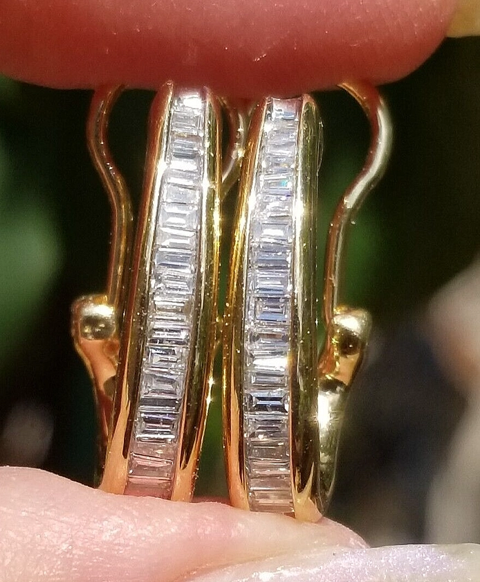 1TCW Quality VS Baguette 14k yellow gold Hoop earrings