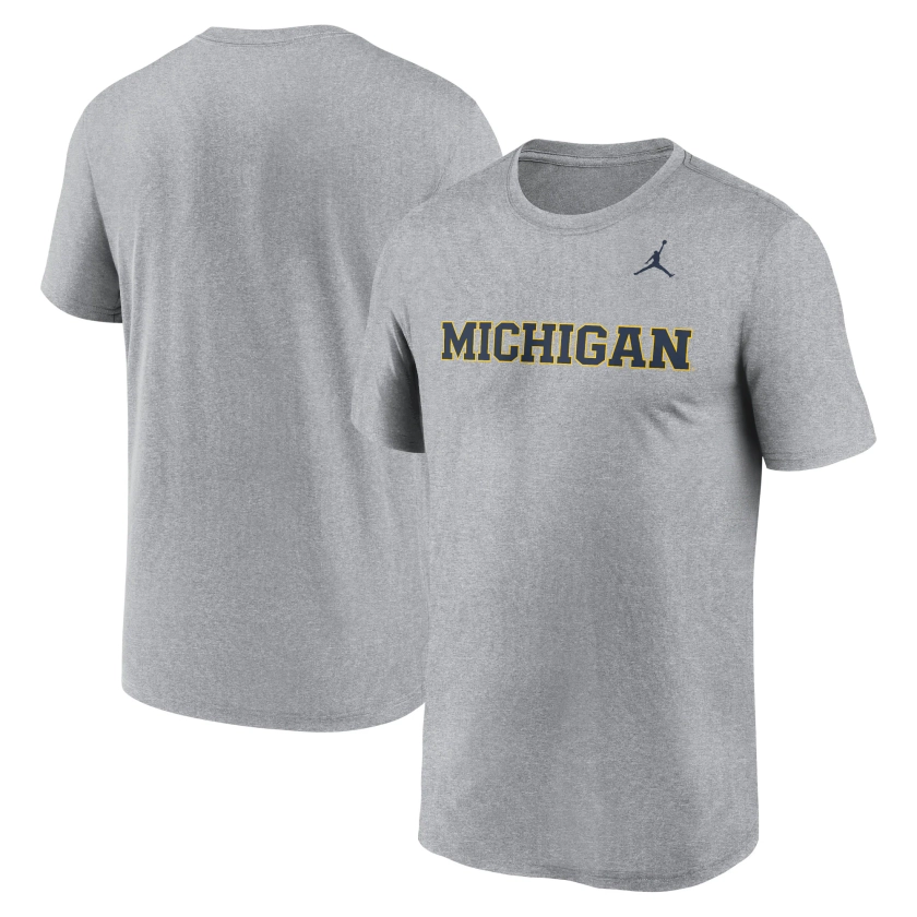 Michigan Wolverines Jordan Brand Primetime Legend Wordmark T-Shirt - Heather Gray