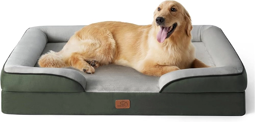 Bedsure Panier Chien Grande Taille - Canapé Chien Orthopedique et Dehoussable, Lit pour Chien Lavable, Anti-dérapant et Ultra Doux Vert foncé, Taille 122x89x20 cm