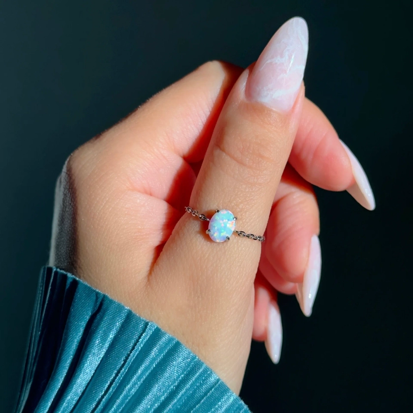 White Opal Self-Love Chain Ring