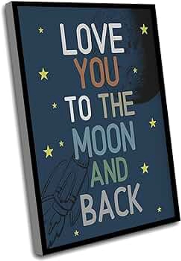 Nursery Canvas Wall Art Quotes,Nice Living Room Decor,Love You To The Moon And Back Art,Space Nursery Print,Kids Space Wall Art,Nursery Quote,Nursery Prints,Nursery Decor,16x24 Inch Framed Wall Art