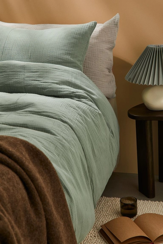 Parure de couette lit simple en mousseline - Vert sauge - Home All | H&M FR