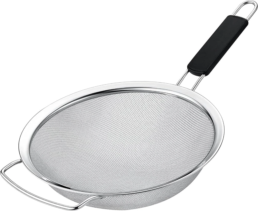 Amazon.com: Kafoor 9" Large Extra Fine Mesh Strainer with Thermo Plastic Rubber Handle - Sieve Fine Mesh Stainless Steel - Ideal to Strain Pasta, Quinoa and Rice: Home & Kitchen