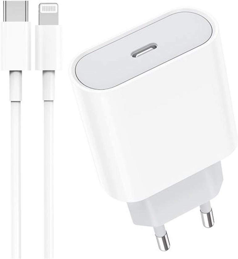 Chargeur USB C 20w chargeur secteur ultra rapide type C adaptateur mural + câble type C vers lightning 1 m compatible iPhone APPLE