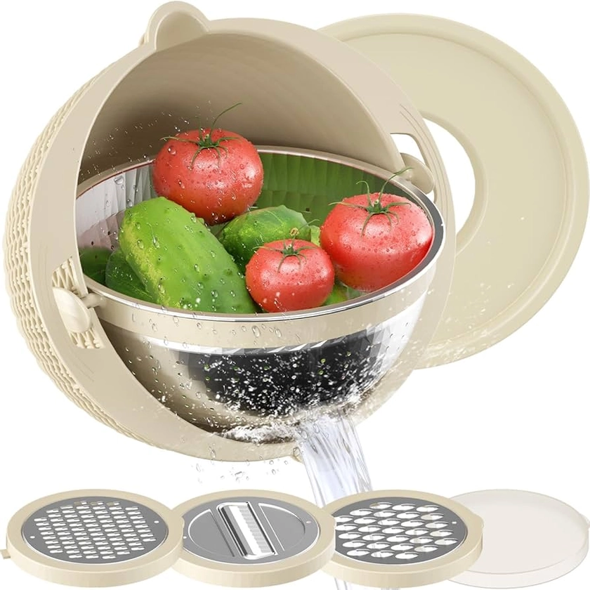 Amazon.com: 4-1 Colander with Mixing Bowl Set - for Kitchen, Food, Pasta And Rice Strainer, Fruit Cleaner, Veggie Wash, Salad Spinner, Apartment & Home Essentials - Beige: Home & Kitchen