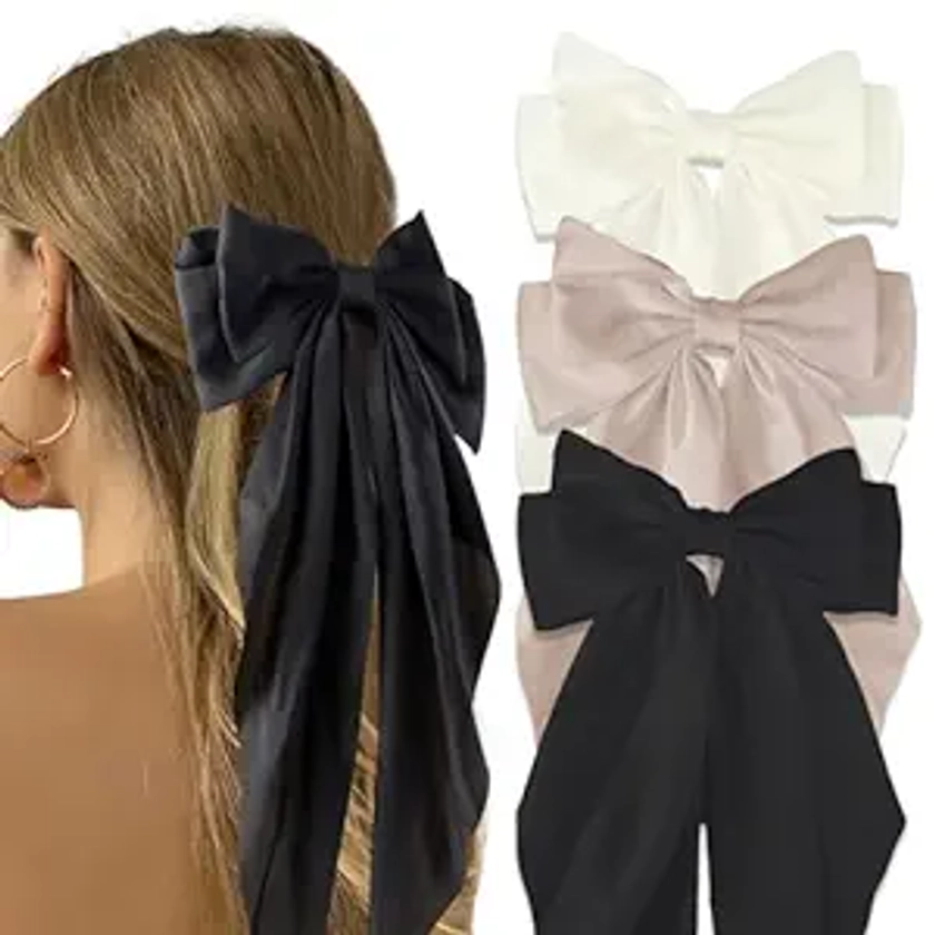 Canitor Hair Bows for Women Silky Satin Hair Ribbon Hair Barrettes Clip Oversized Long Tail Hair Bows Cute Aesthetic Coquette Hair Accessories Preppy Teen Girl Gifts Trendy Stuff Things