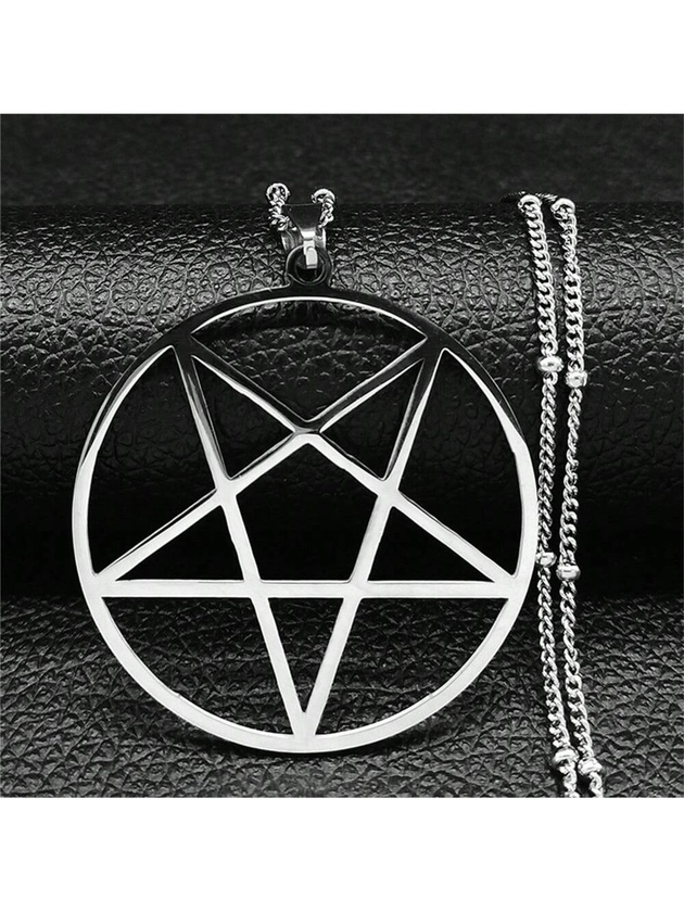 Fashion Witchcraft Satan Pentagram Stainless Steel Chain Necklace Women Black Color Charm Big Necklace