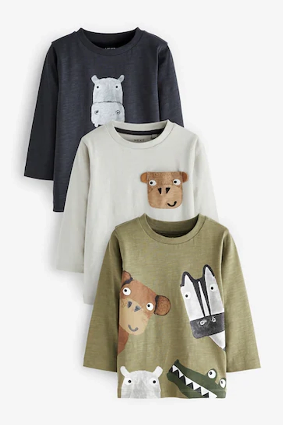 Buy Neutral/Green Animal Long Sleeve Character T-Shirts 3 Pack (3mths-7yrs) from the Next UK online shop