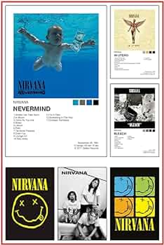 【SET OF 6】 nevermind poster in utero poster Music poster album cover posters for room aesthetic Wall Art Canvas Bedroom Decor 8x12inch(20x30cm)