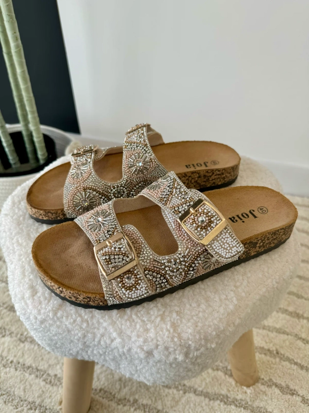 Mules à strass beige