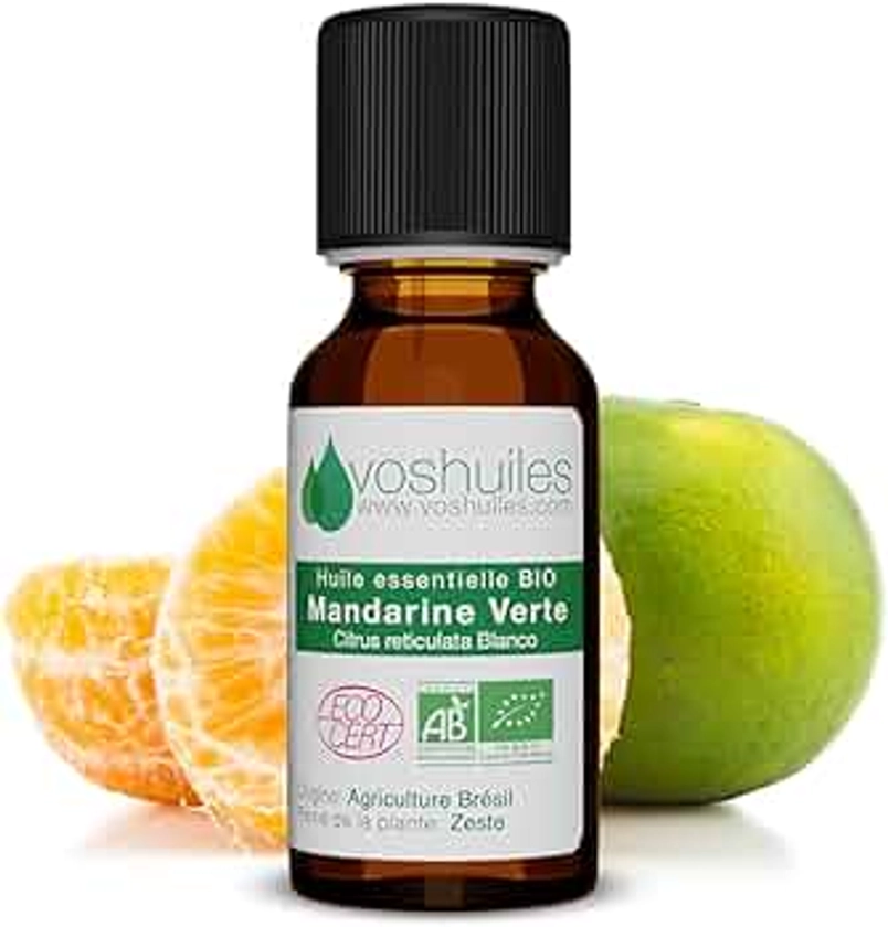 Huile Essentielle BIO de Mandarine verte - 100% Pure et Naturelle - HEBBD et ECOCERT - Huile Essentielle aux Nombreuses Vertus et Applications 10ml - VOSHUILES