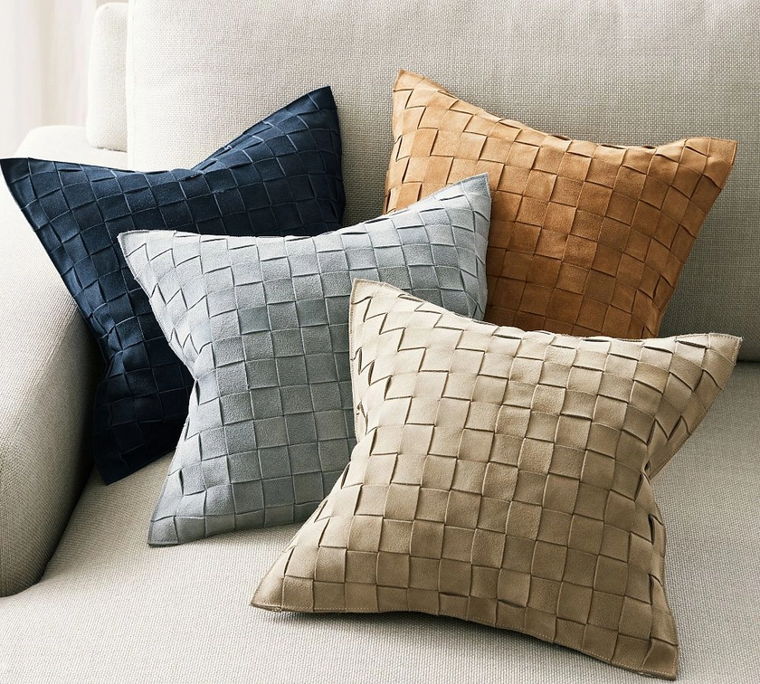 Basketweave Suede Pillow | Pottery Barn