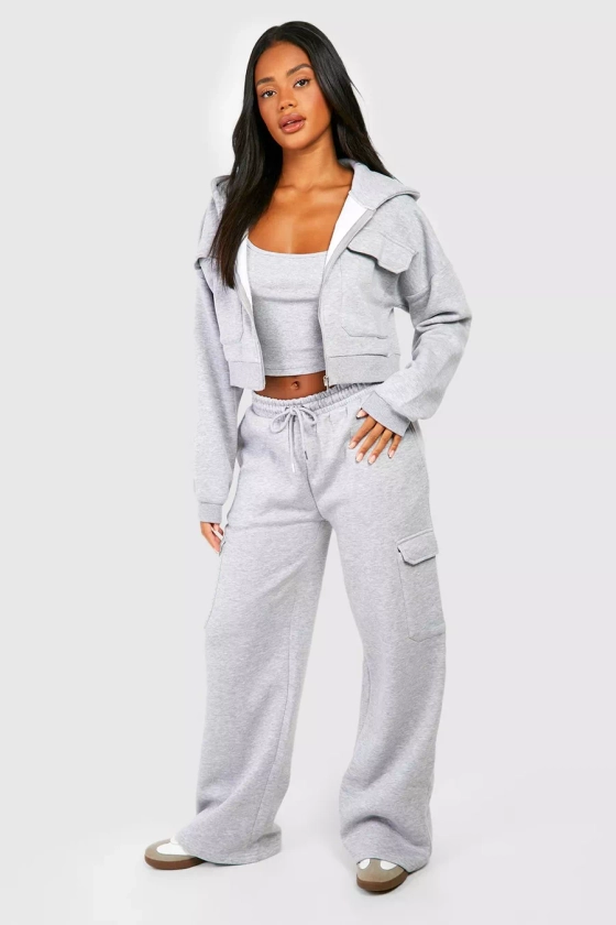 Cargo Pocket Cropped Hoodie Straight Leg Tracksuit