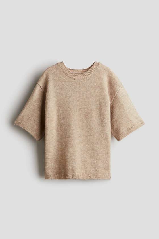 T-shirt en maille - Encolure ronde - Manches courtes - Beige - ENFANT | H&M FR