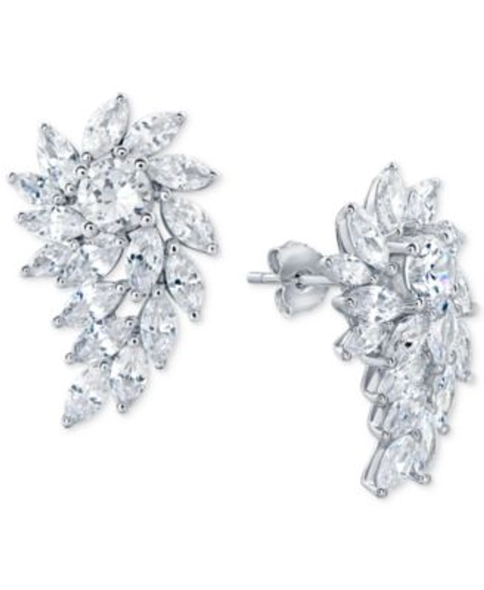 Arabella Cubic Zirconia Cluster Drop Earrings in Sterling Silver