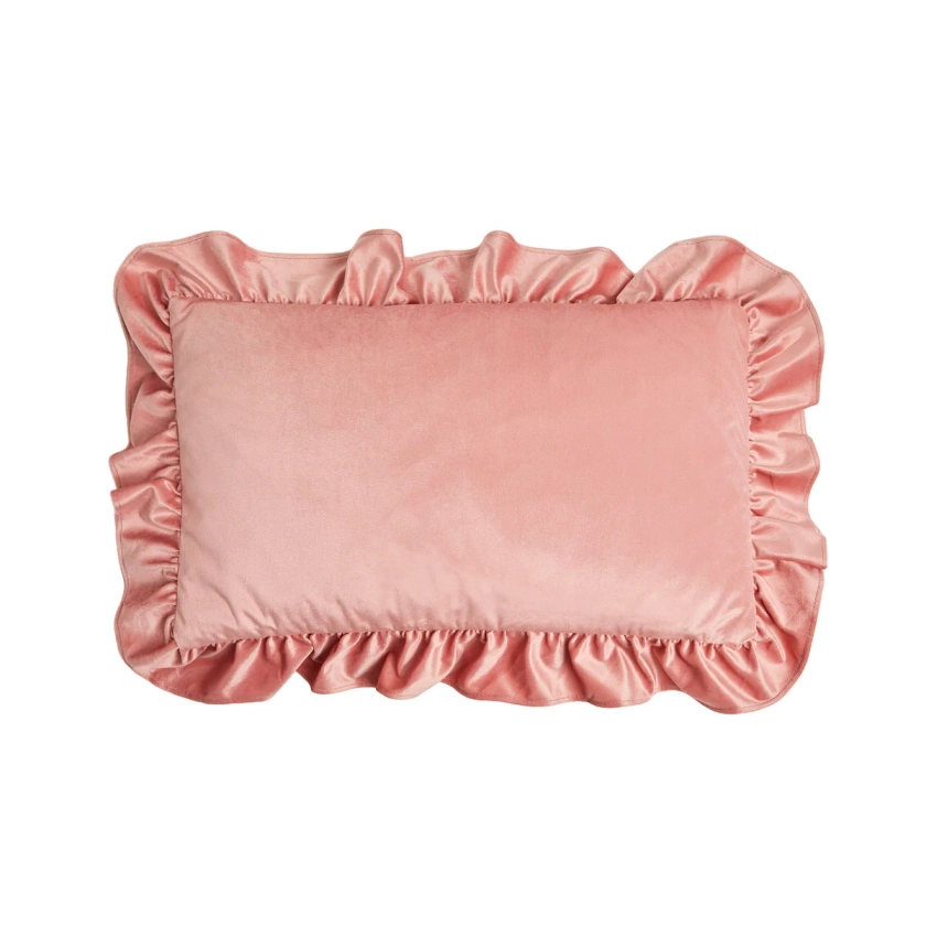 Velvet Strawberry Pink Flounce Cushion 30x50cm