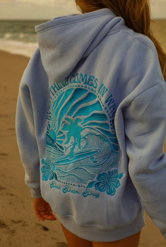 "Everything Comes in Waves" Oversized Hoodie in Blue - Ships Oct. 7th