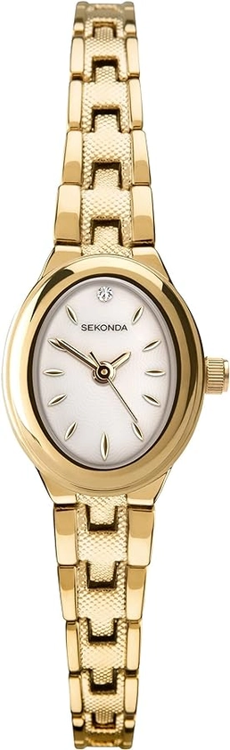 Sekonda Ladies Megan 21mm Oval Classic Analogue Watch with Mother of Pearl Stone Set Dial