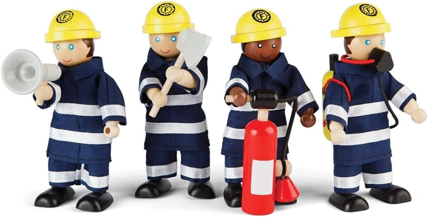 Tidlo Wooden Firefighter Figures Set with Accessories : Amazon.co.uk: Toys & Games