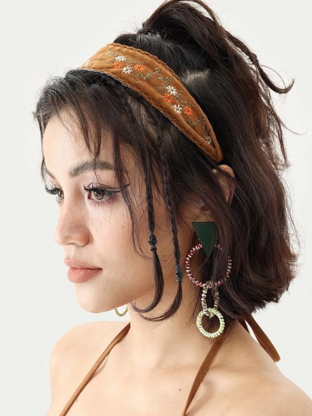 Cowboy Western Outfits Countryside Core Suede Knit Flower Headband For Vacation