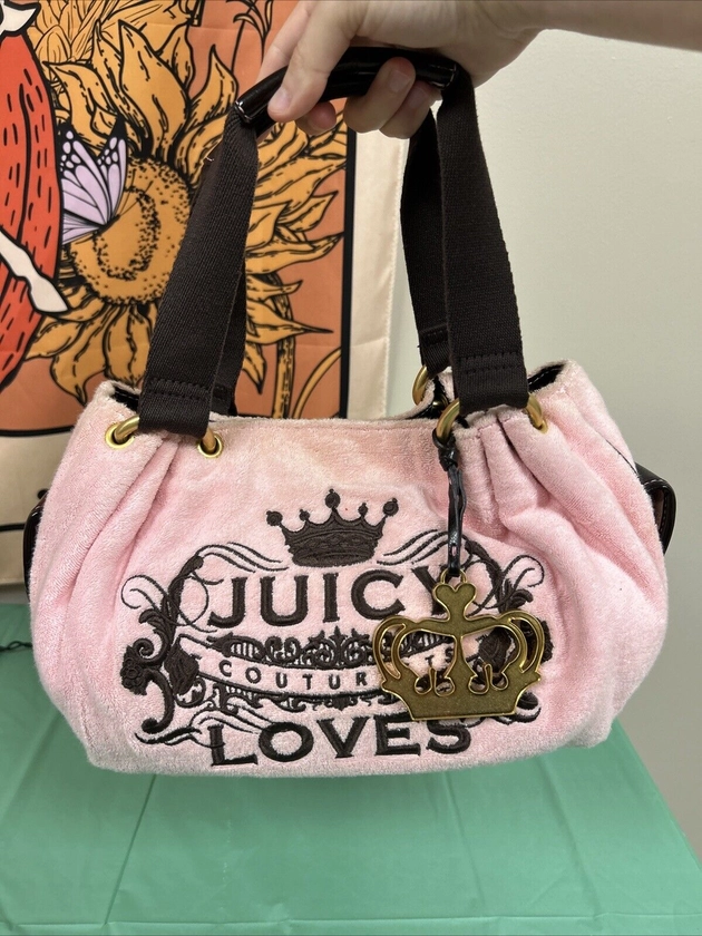 Juicy Couture Pink Bag Purse Tote Authentic Vintage Couturist Logo Crown Charm