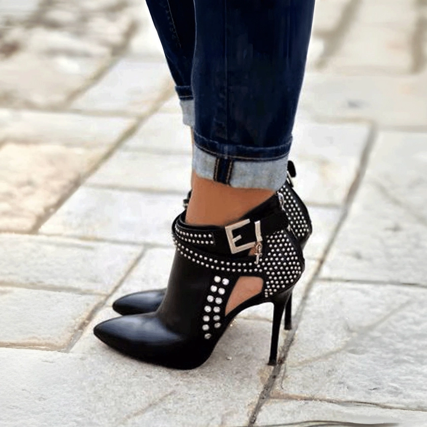 Ankle Boots For Women,Bare Legged Pointed Women'S Boots, Rhinestone Booties Black Sexy Stiletto
