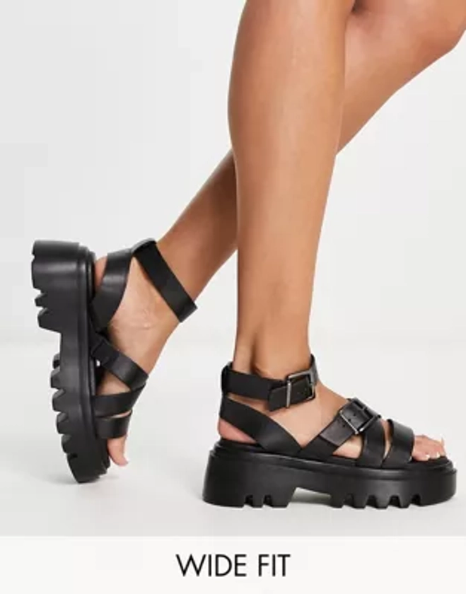 Simply Be Extra Wide Fit chunky cleated sole sandals in black