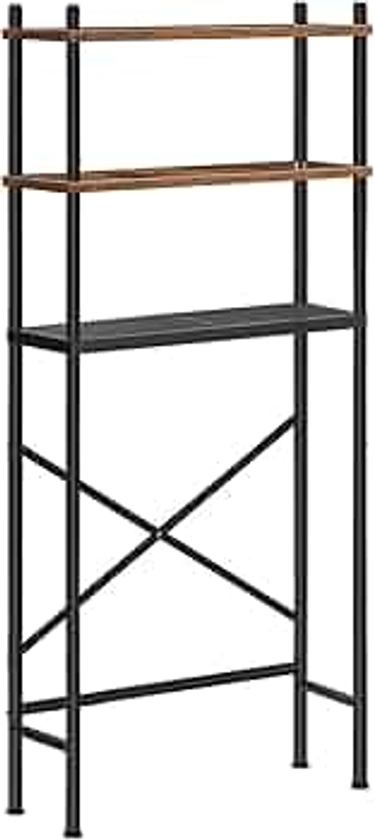 HOOBRO Over The Toilet Storage, 3-Tier Over Toilet Bathroom Organizer, Freestanding Above Toilet Shelf with Adjustable Feet, Space Saving, Easy to Assembly, Rustic Brown and Black BF63TS01