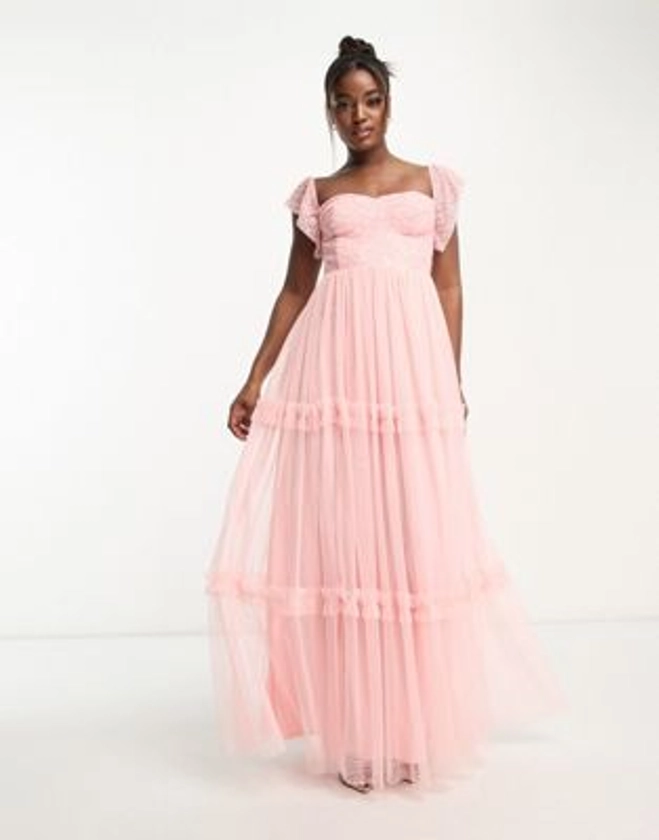 Maya bardot corset maxi dress with delicate sequin in rose