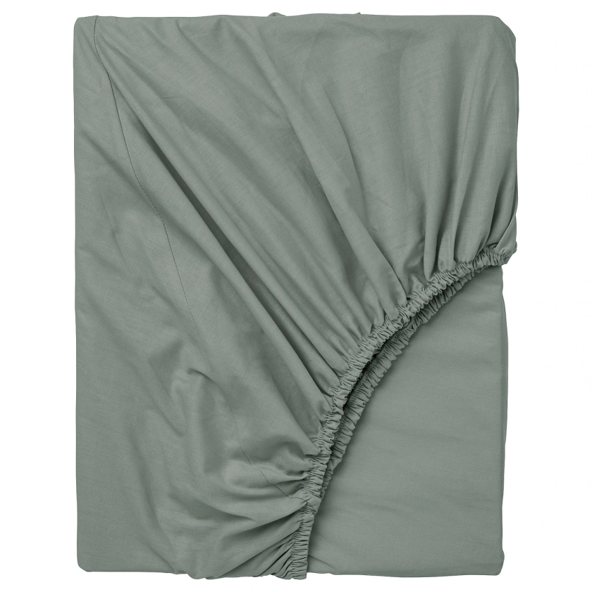 DVALA Drap housse - gris vert 160x200 cm