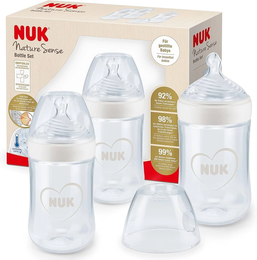 NUK Nature Sense Biberons - 0-6 mois - 260 ml - Tétine en silicone imitant le sein avec valve anti-colique - Contrôle de la température - Sans BPA - Blanc - Lot de 3 : Amazon.fr: Bébé et Puériculture