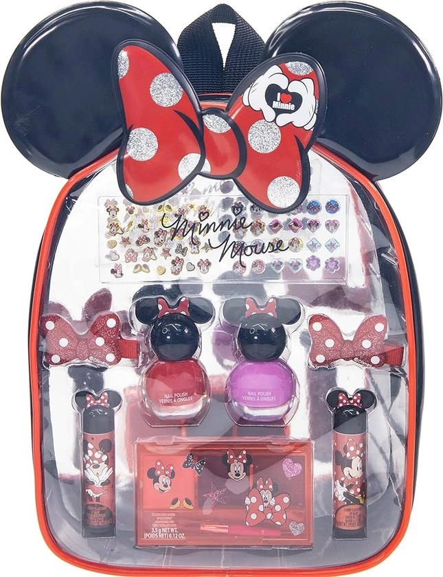 Disney Minnie Mouse - Townley Girl Ensemble de trousses de maquillage cosmétique comprenant un brillant à lèvres, un vernis à ongles et des accessoires pour cheveux pour les filles en bas âge