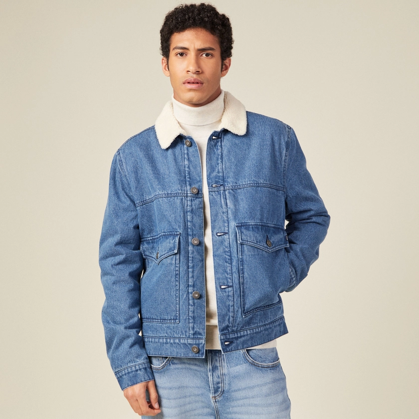 Veste droite en jean denim stone homme