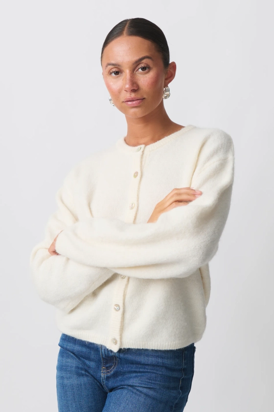 Knitted cardigan - White - Women - Gina Tricot