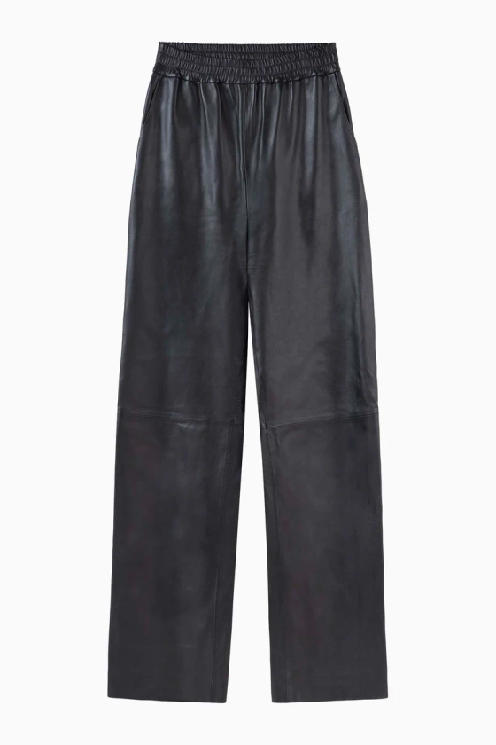Relaxed Leather Pant Black I Elasticated Waist Wide Leg Leather Pant l Banded Together