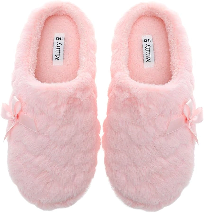 Millffy Womens Mens Indoor Slippers Winter Warm Fuzzy Plush Fur Anti-Slip House Bedroom Slippers