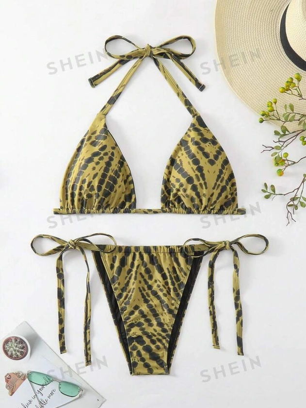 SHEIN Swim Vcay Plus Size Halter Neck Backless Swimsuit Set