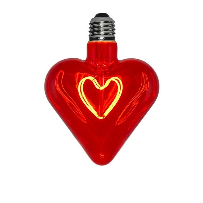 LED Curved Vintage Lamp HEART filament E27 5W Red glass Dimmer