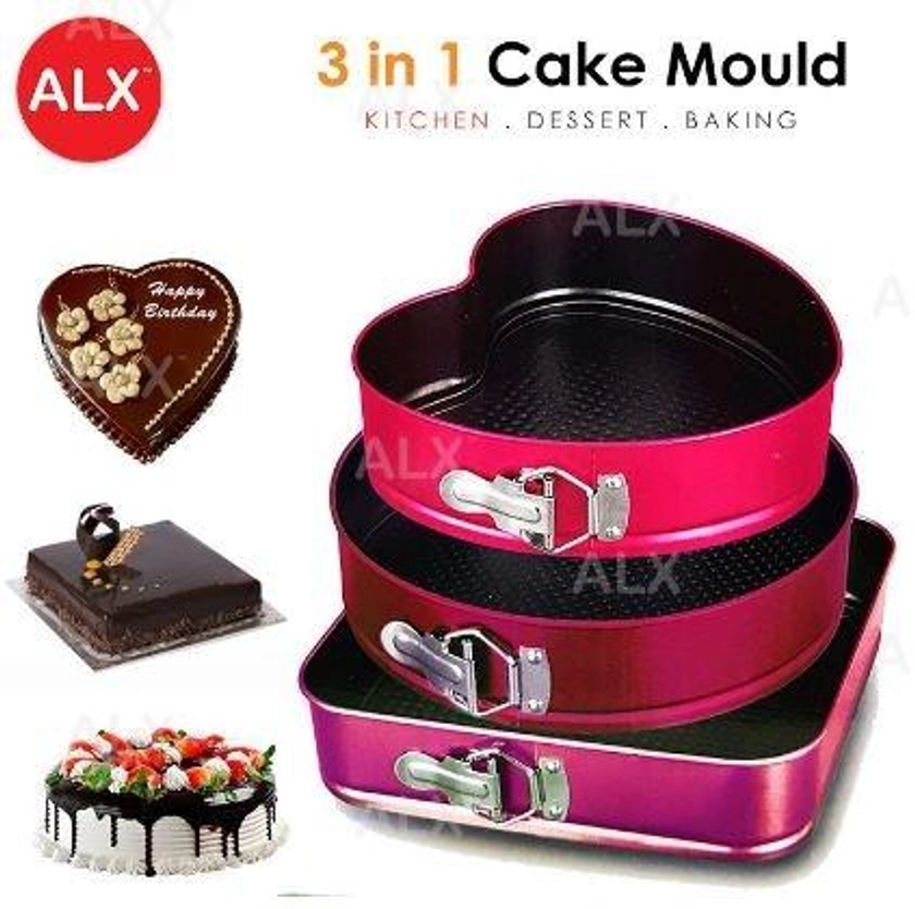 3pcs! Love Square Round Non-Stick Cake Mould Loyang Kek Baking Pan Bakery